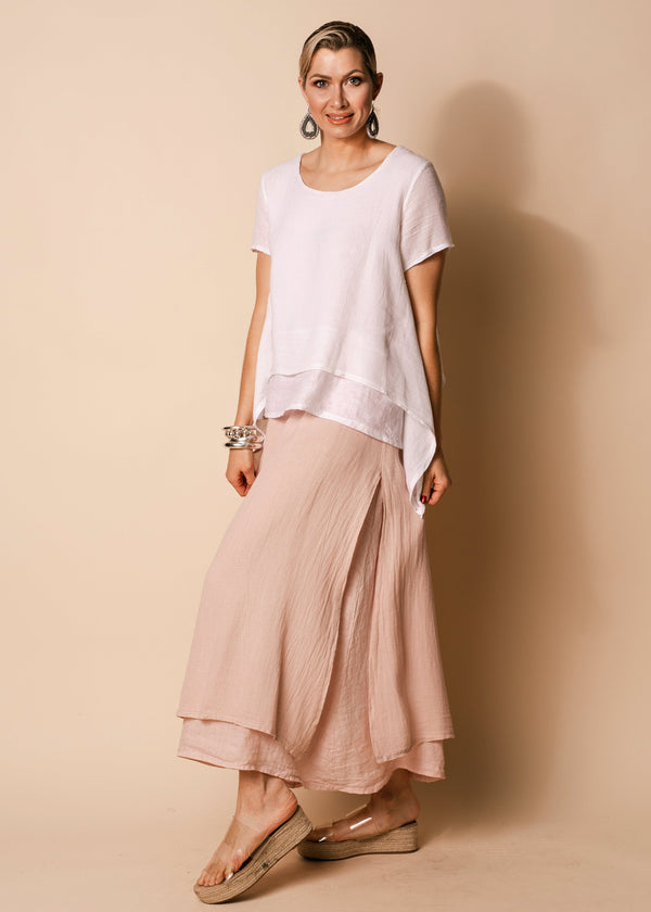 Livy Linen Blend Skirt in Blush - bestjuicebars