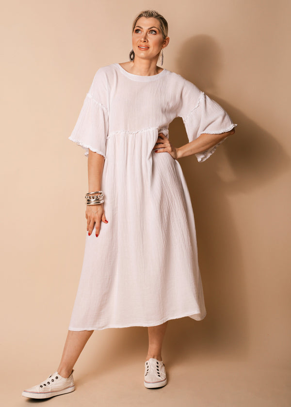 Hira Linen Blend Dress in White - bestjuicebars
