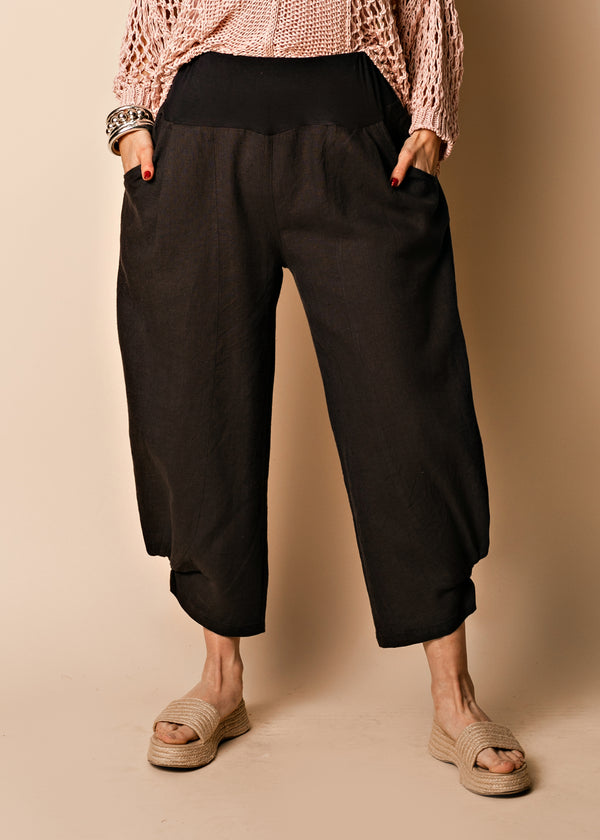 Amaka Linen Pants Full Length in Onyx