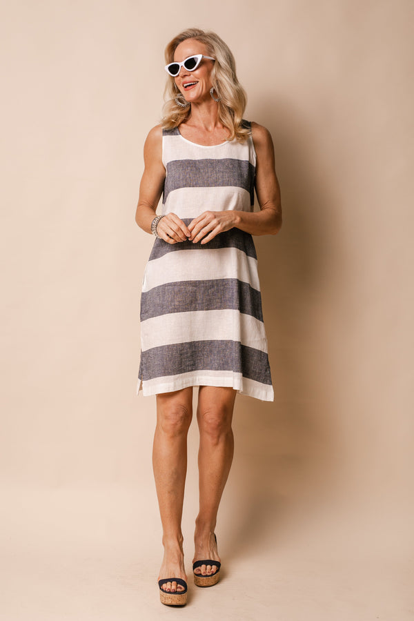 Joelle Linen Blend Dress in Navy - bestjuicebars