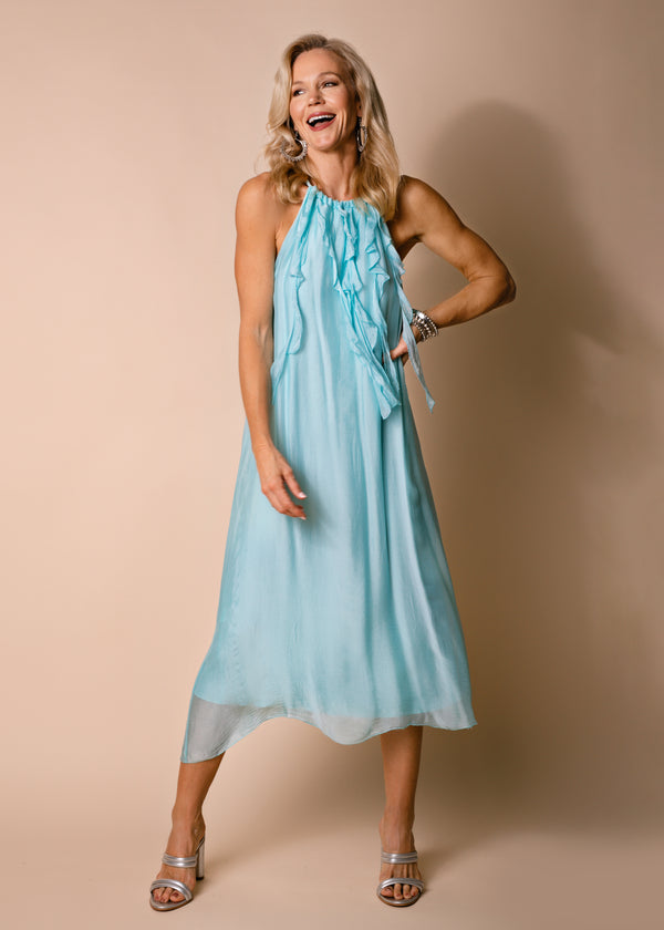Cadence Silk Dress in Aqua Mist - Imagine Fashion