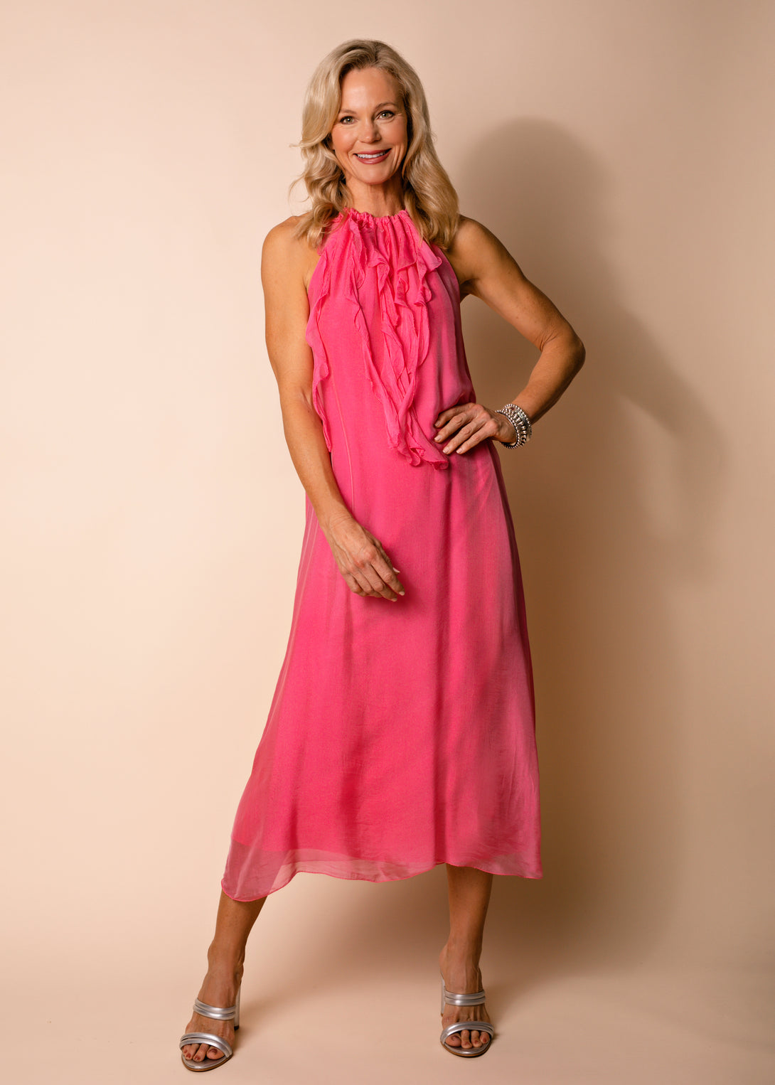 Cadence Silk Dress in Raspberry Sorbet - Imagine Fashion