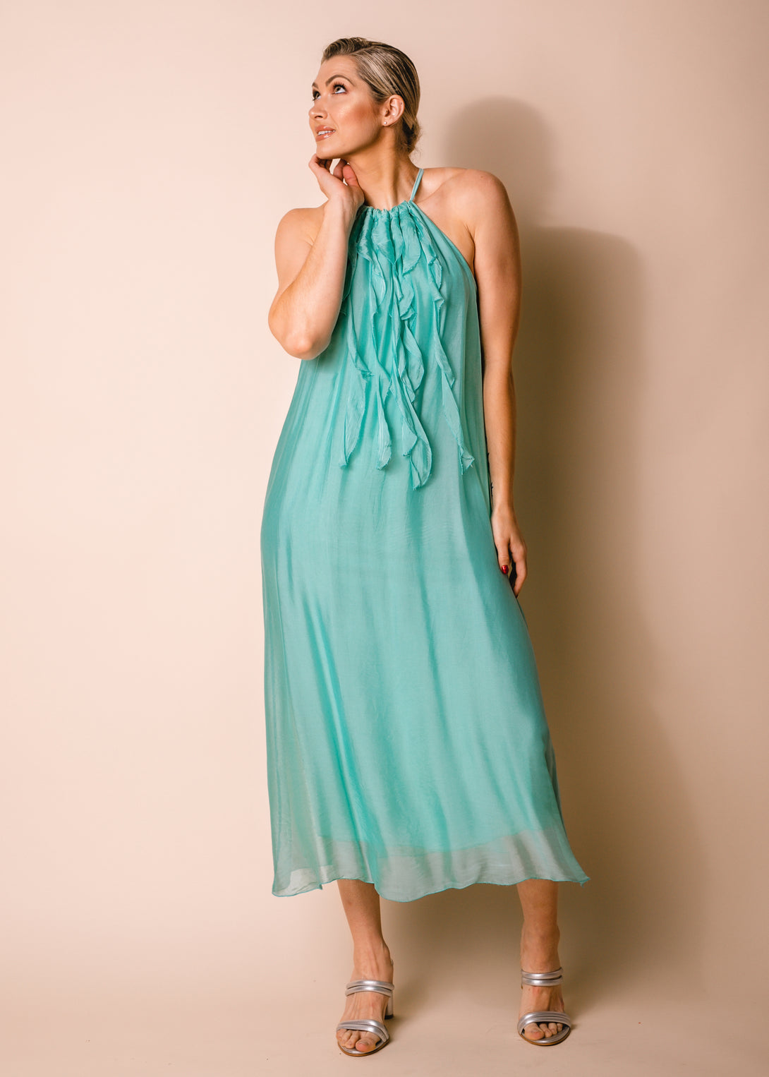 Cadence Silk Dress in Sea Green - Imagine Fashion