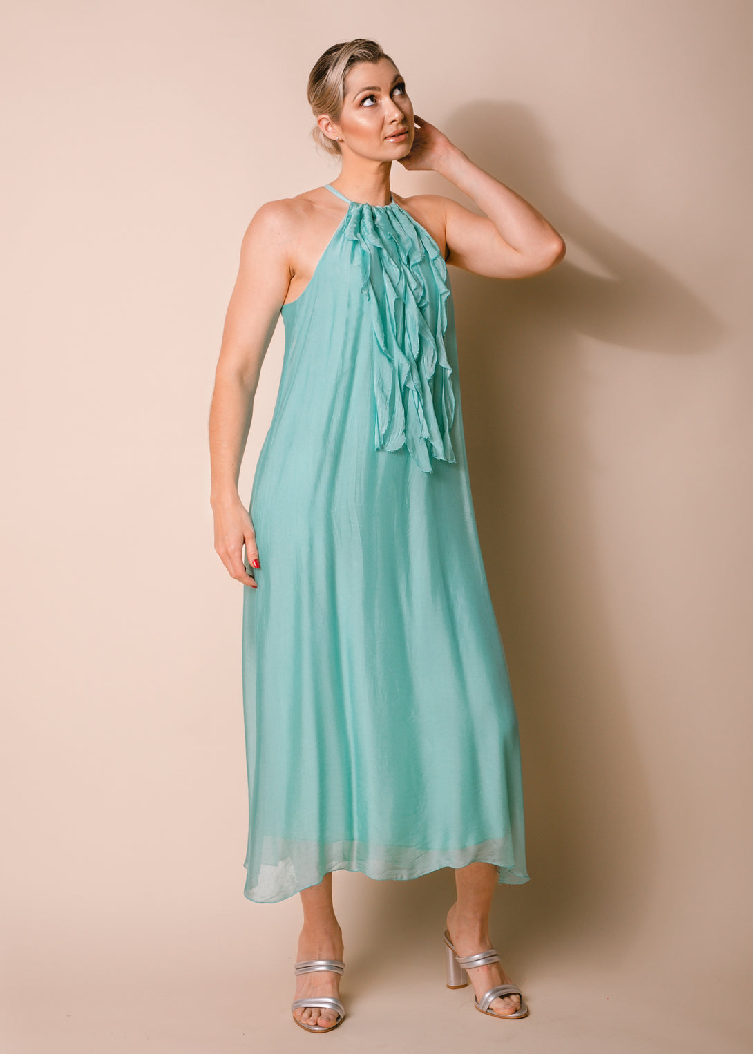 Cadence Silk Dress in Sea Green - Imagine Fashion