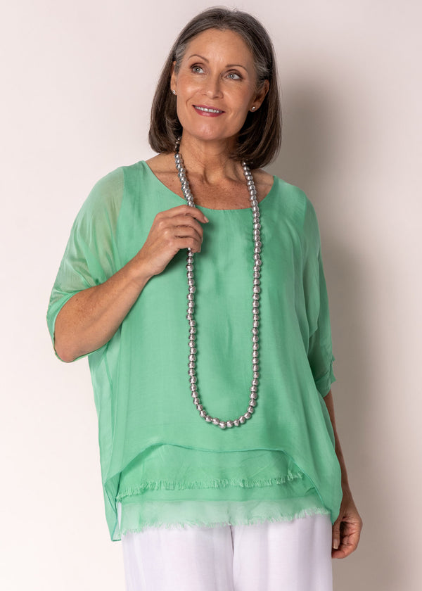 Loddie Silk Top in Capri Green