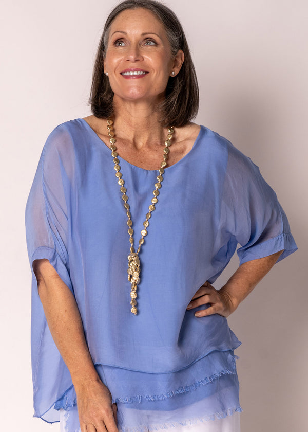 Loddie Silk Top in Positano Blue - Imagine Fashion