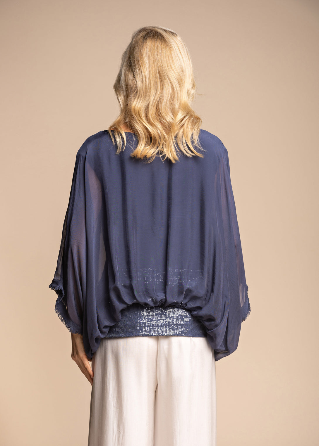 Marcella Silk Top in Navy - Imagine Fashion