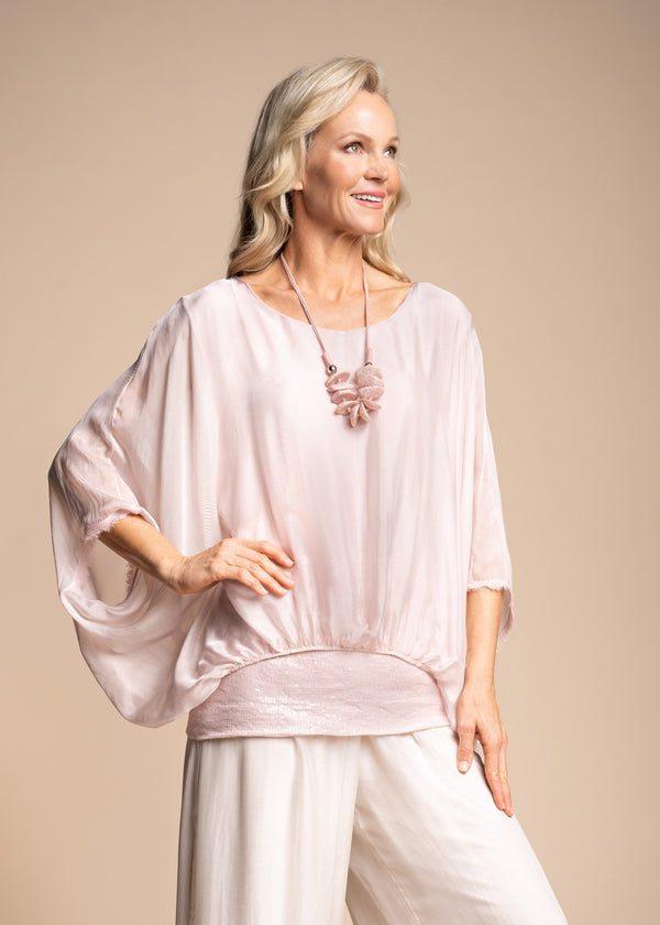 Marcella Silk Top in Blush - Imagine Fashion