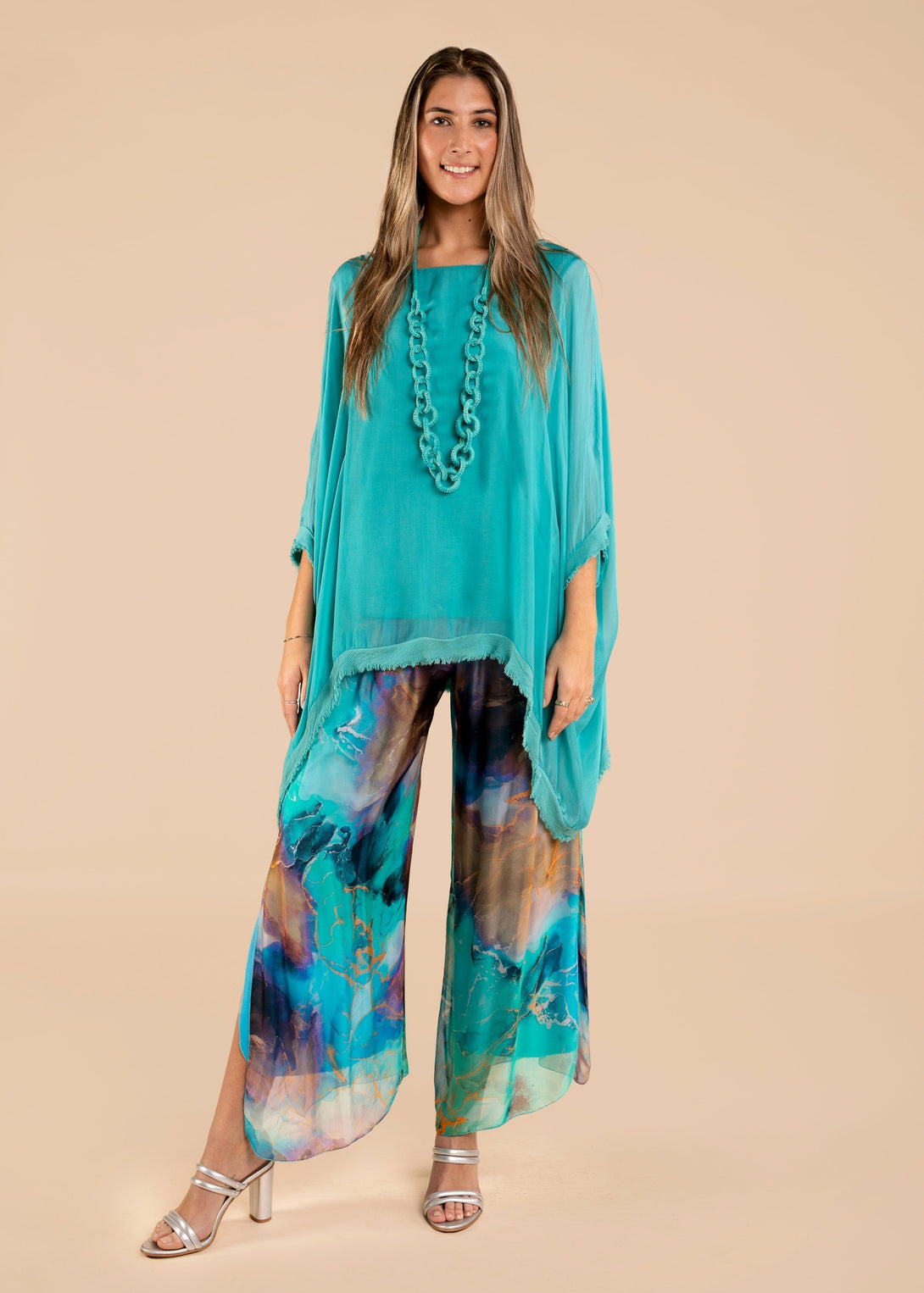 Mirsade Silk Pants in Aqua Mist