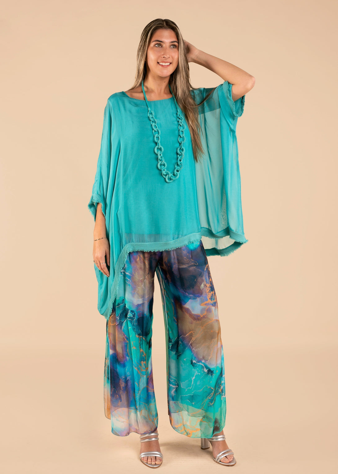 Mirsade Silk Pants in Aqua Mist