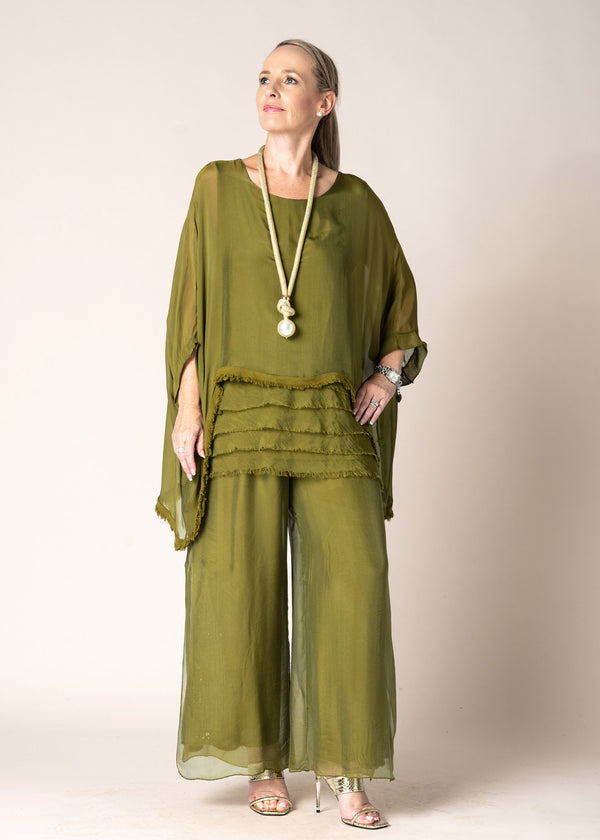 Amulet Silk Top in Green Olive