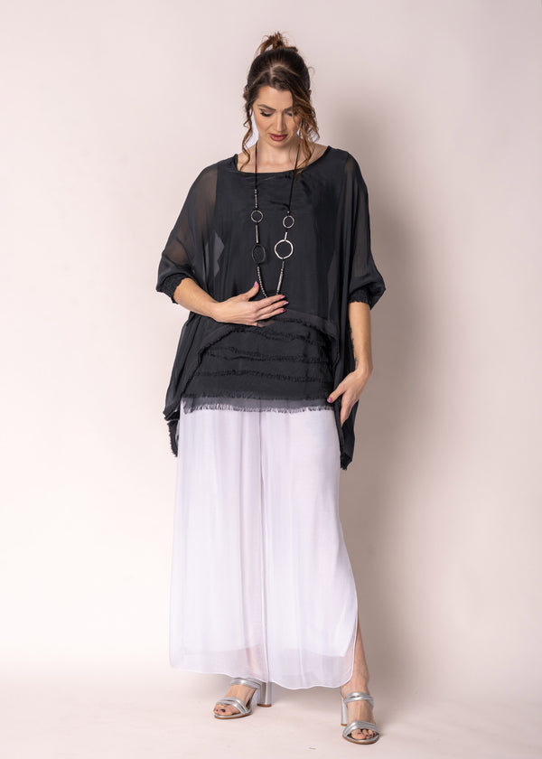 Amulet Silk Top in Granite - Imagine Fashion