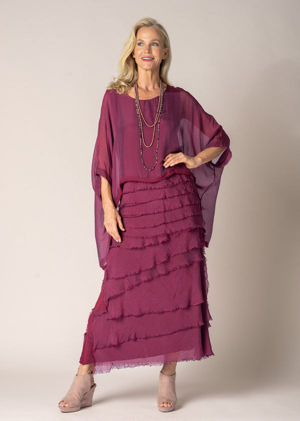 Fifi Silk Skirt in Mulberry Wine