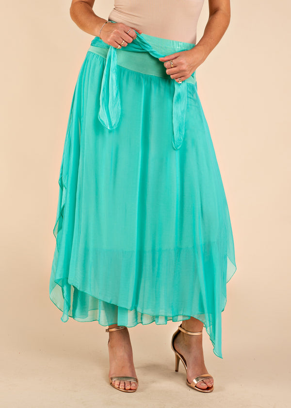 Nala Silk Skirt in Sea Green - Imagine Fashion