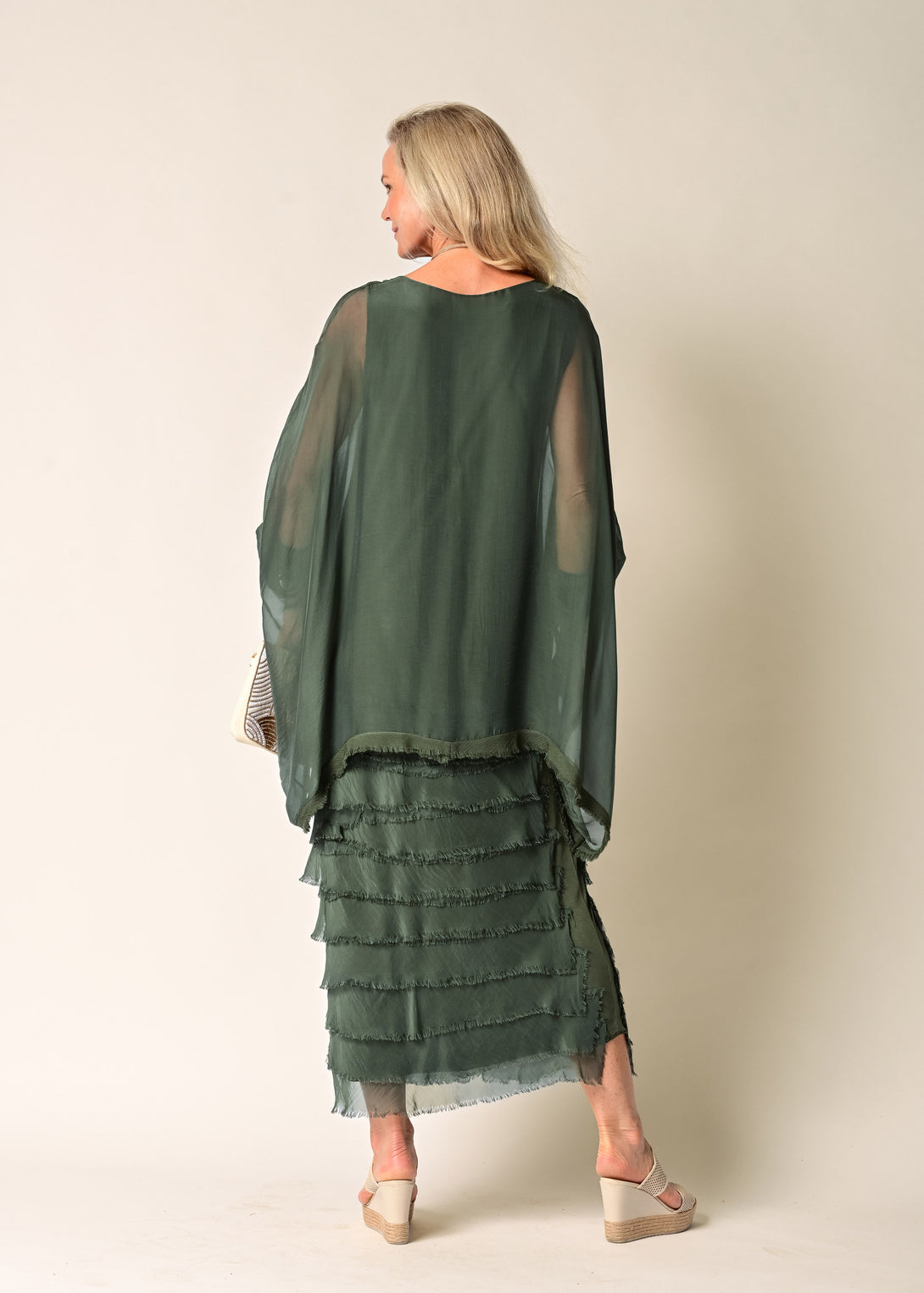 Netty Silk Dress in Khaki - Imagine Fashion