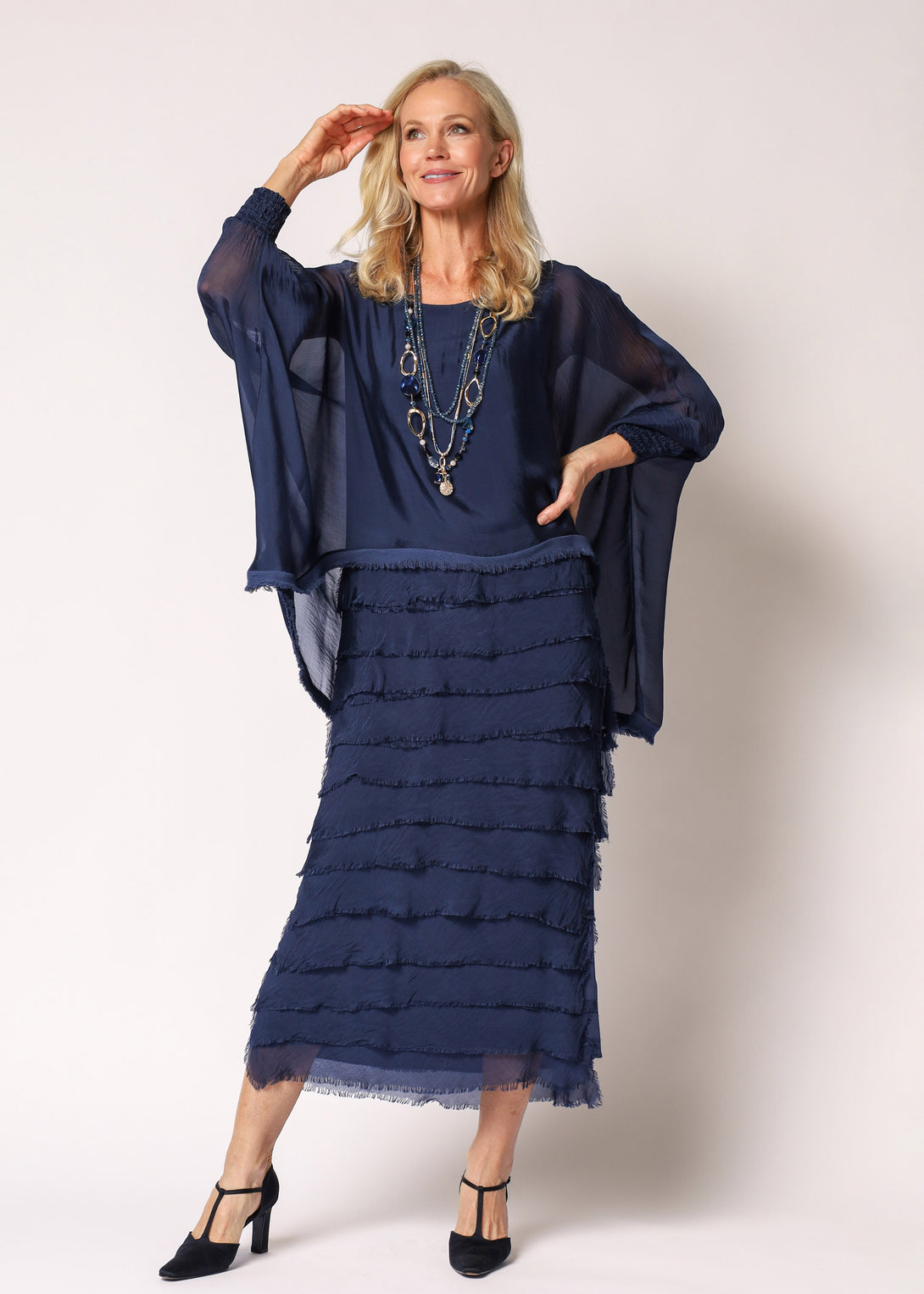 Netty Silk Dress in Navy - Imagine Fashion