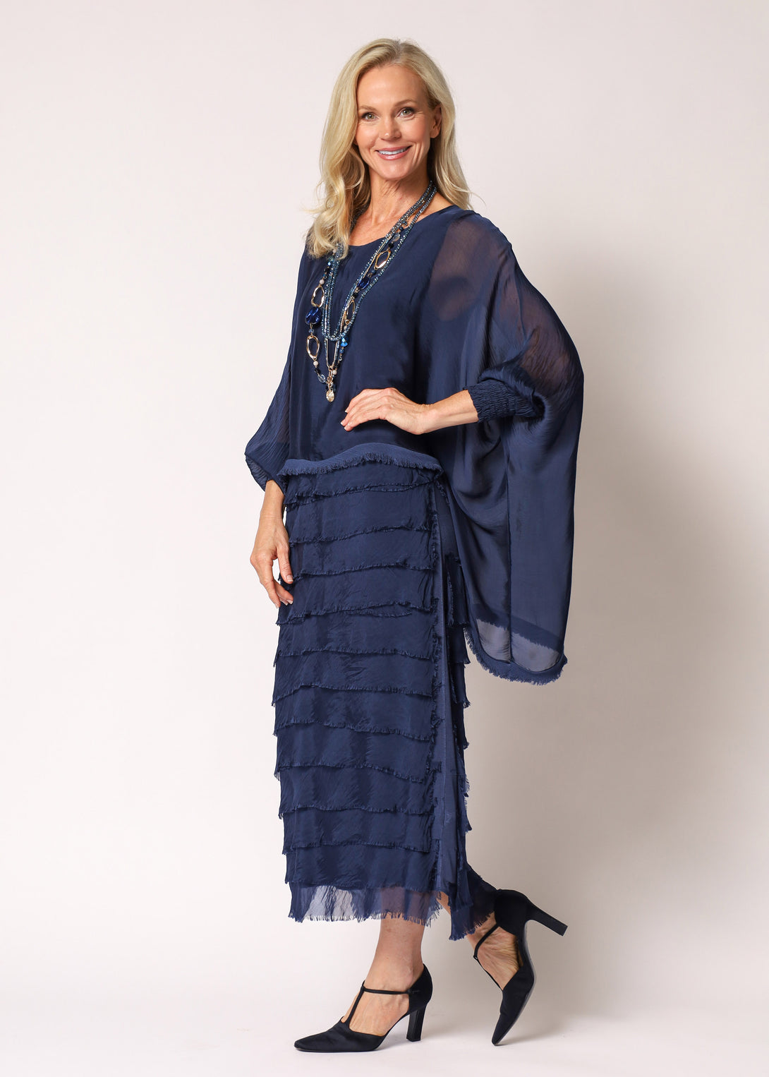 Netty Silk Dress in Navy - Imagine Fashion