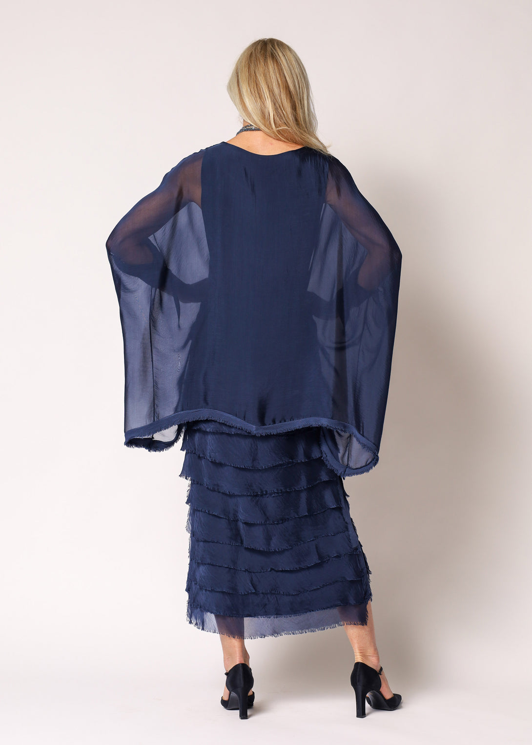 Netty Silk Dress in Navy - Imagine Fashion