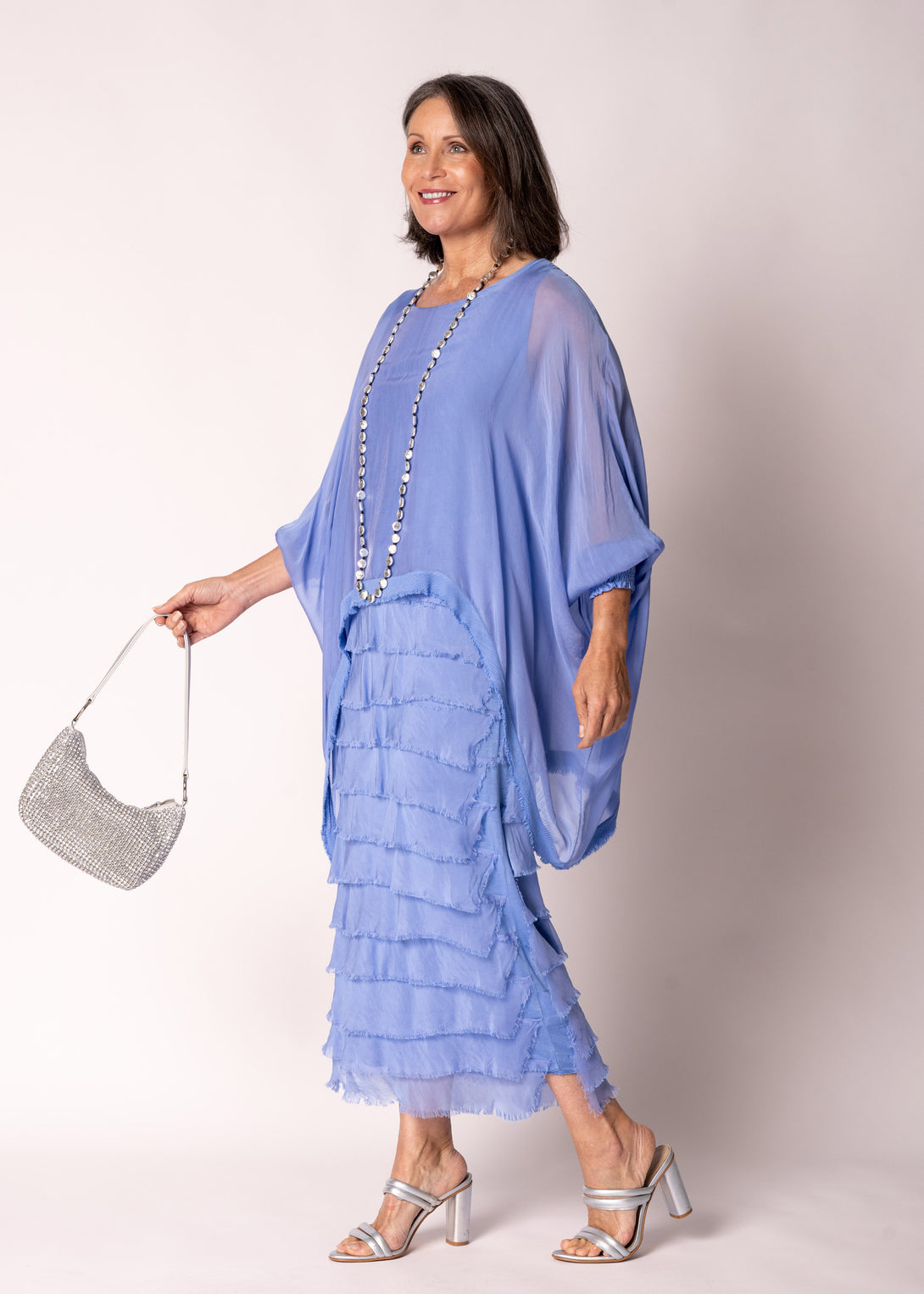 Netty Silk Dress in Positano Blue - Imagine Fashion