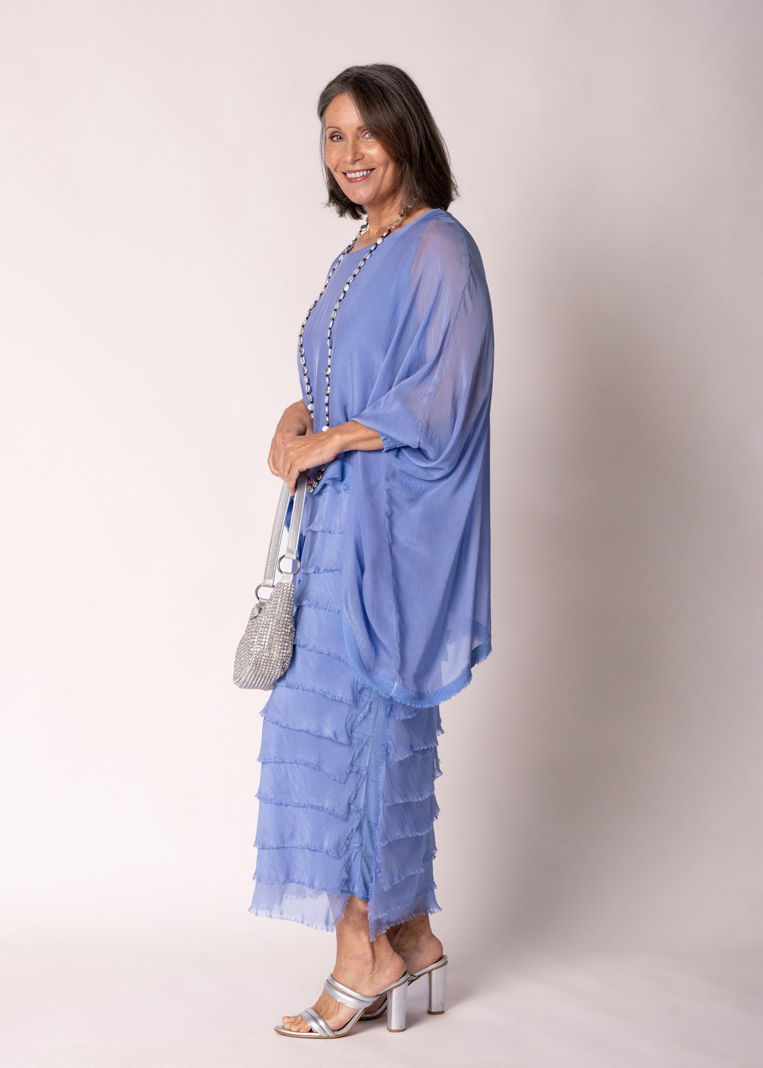 Netty Silk Dress in Positano Blue - Imagine Fashion