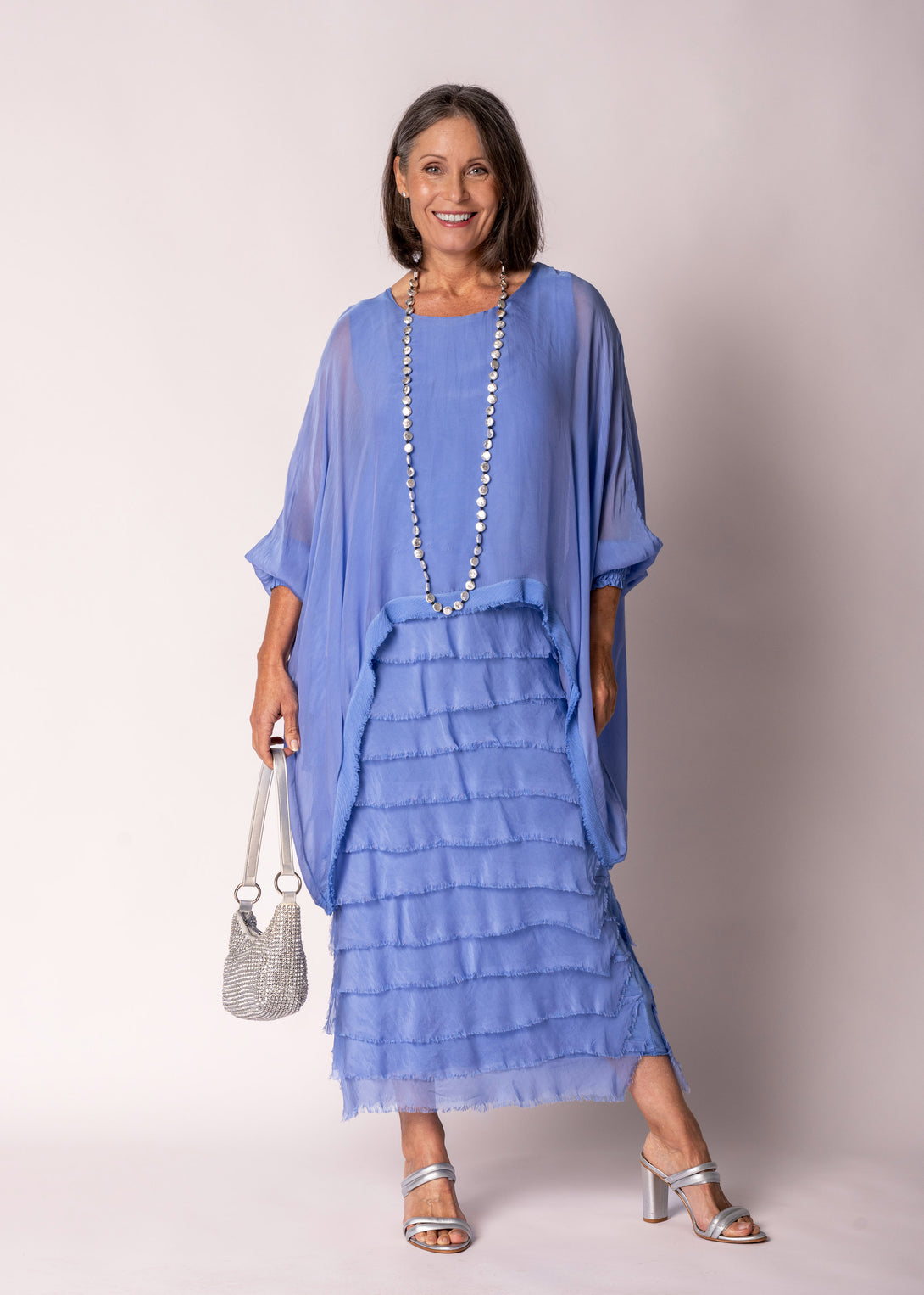 Netty Silk Dress in Positano Blue - Imagine Fashion