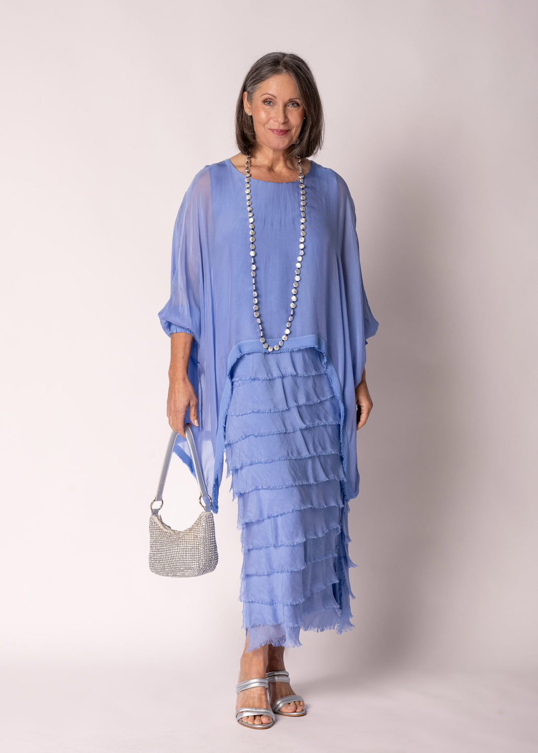 Netty Silk Dress in Positano Blue - Imagine Fashion