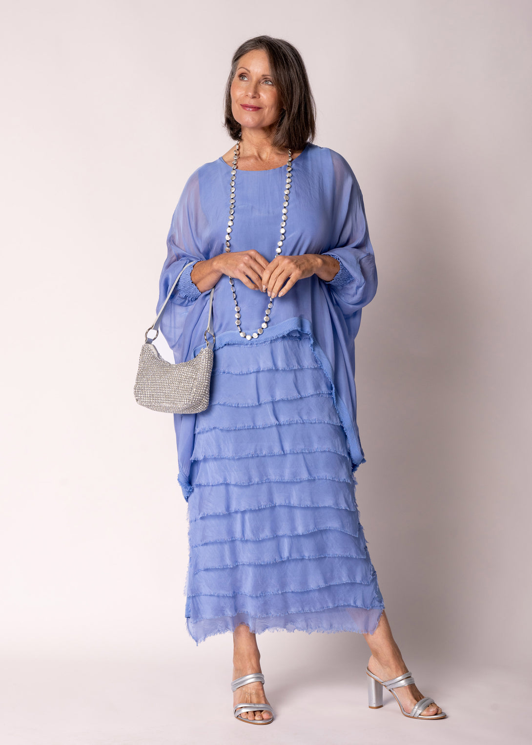 Netty Silk Dress in Positano Blue - Imagine Fashion