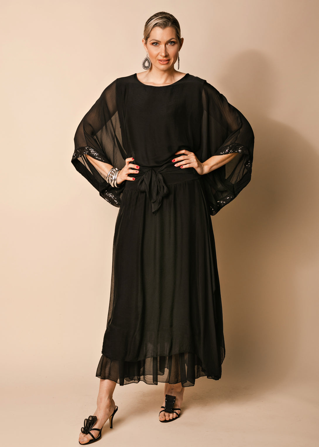Nala Silk Skirt in Onyx - Imagine Fashion
