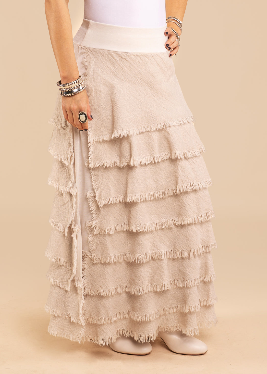 Julie Linen Skirt in Latte - Imagine Fashion