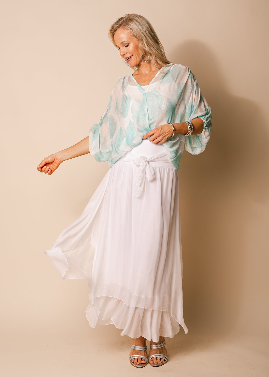 Nala Silk Skirt in White - Imagine Fashion