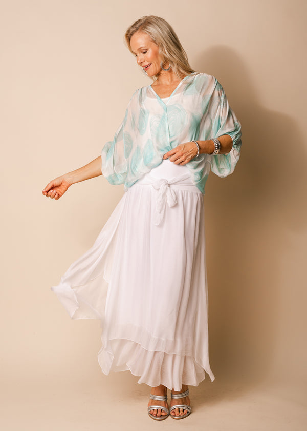 Nala Silk Skirt in White - Imagine Fashion