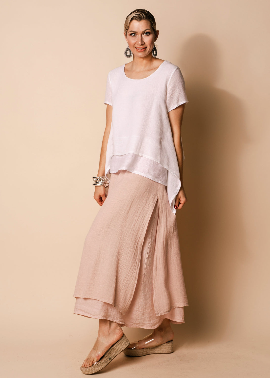 Livy Linen Blend Skirt in Blush