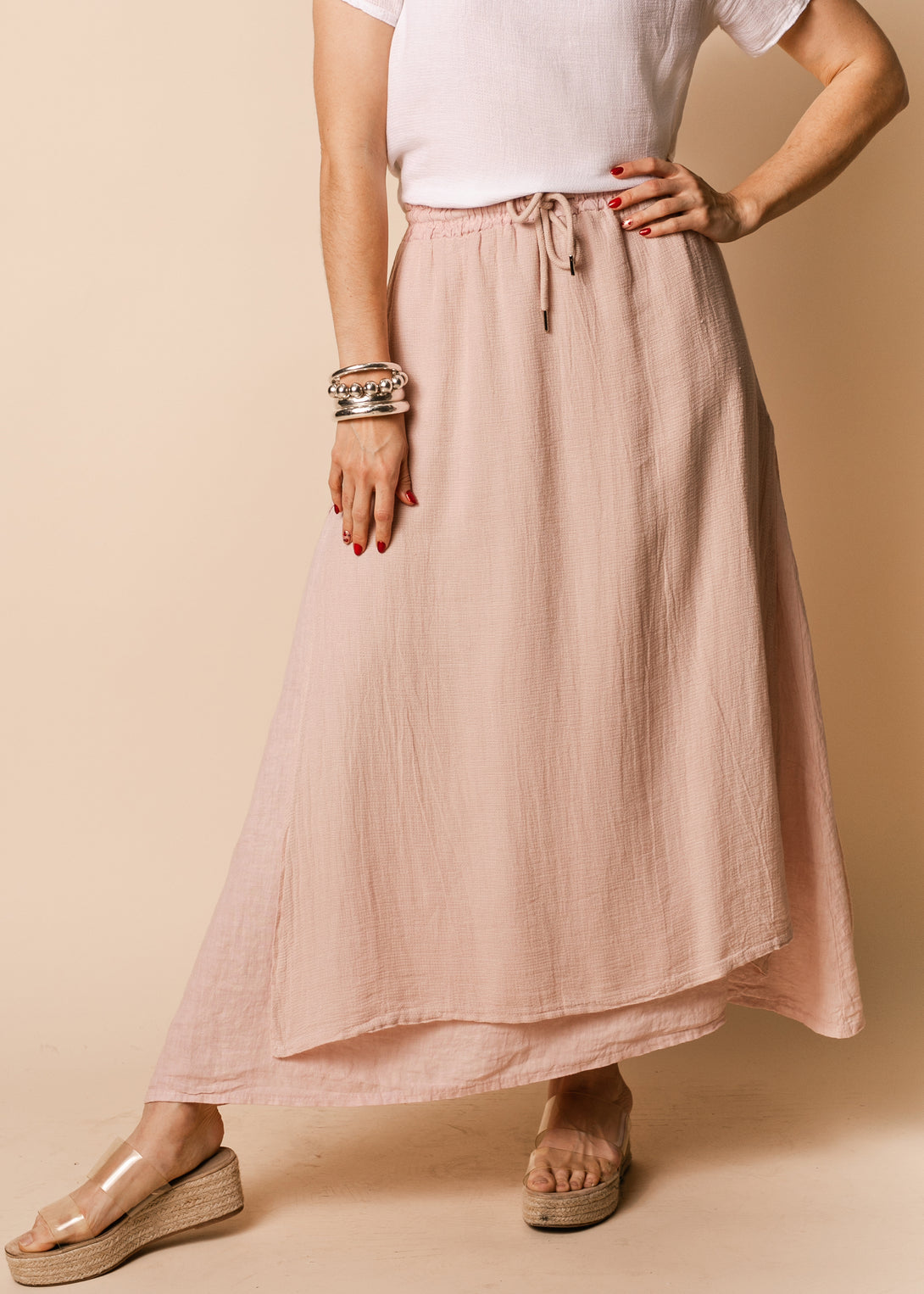 Livy Linen Blend Skirt in Blush - Imagine Fashion