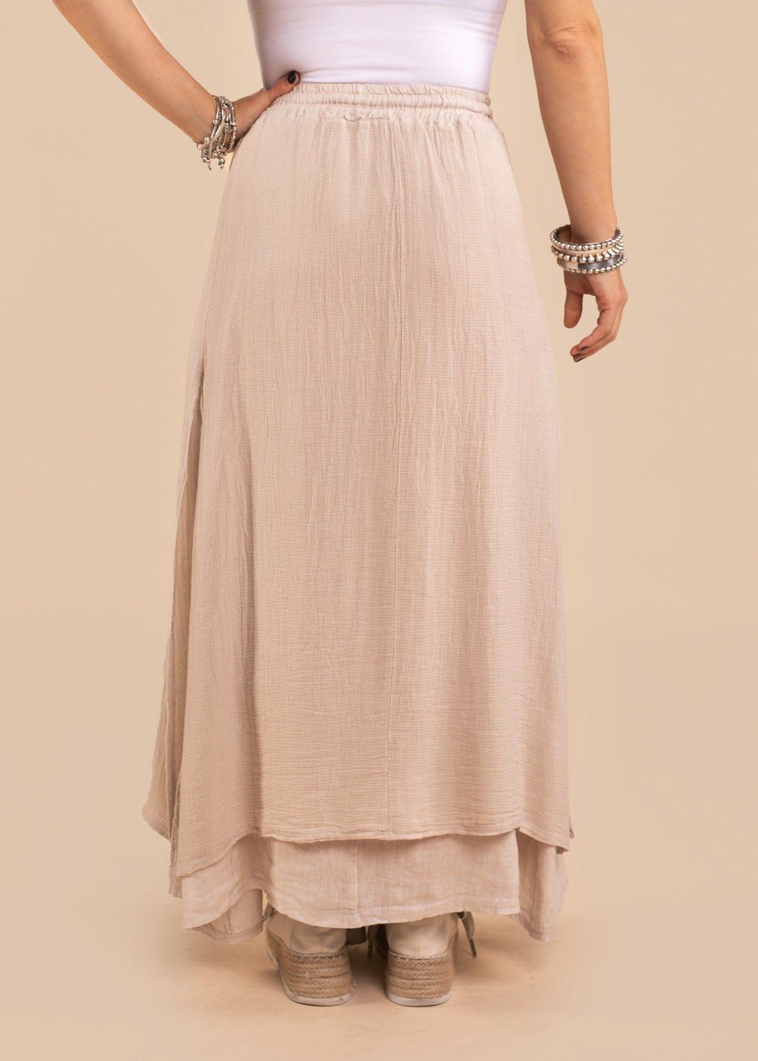 Livy Linen Blend Skirt in Latte - Imagine Fashion