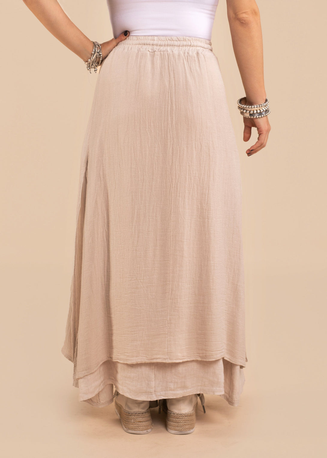 Livy Linen Blend Skirt in Latte