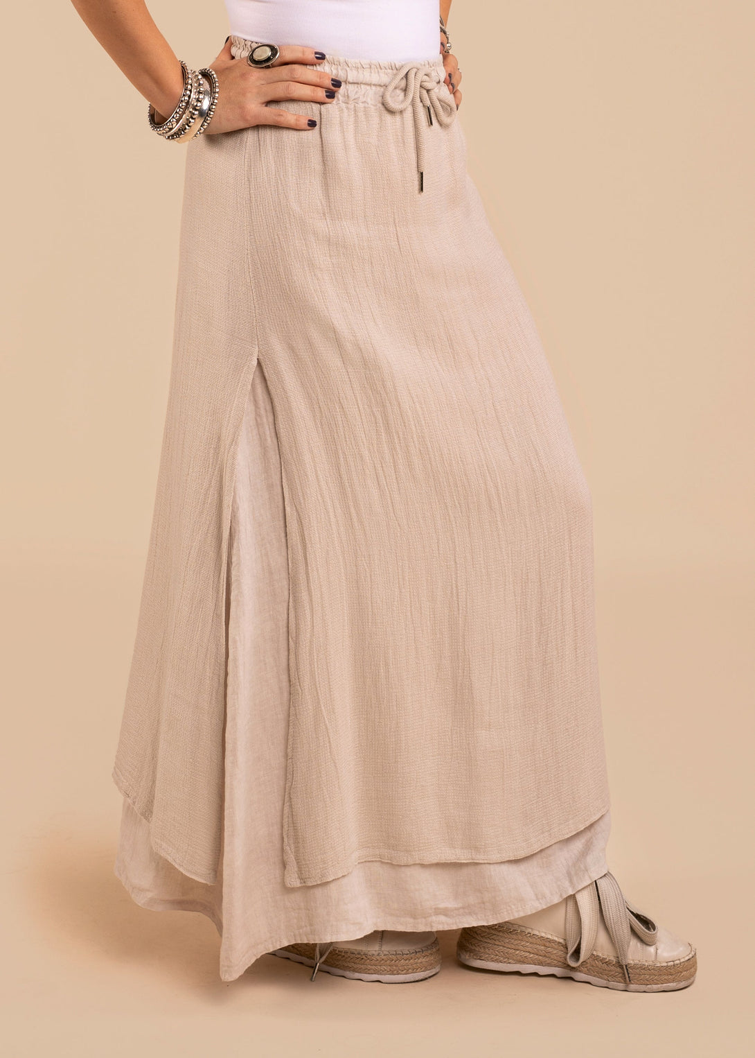 Livy Linen Blend Skirt in Latte