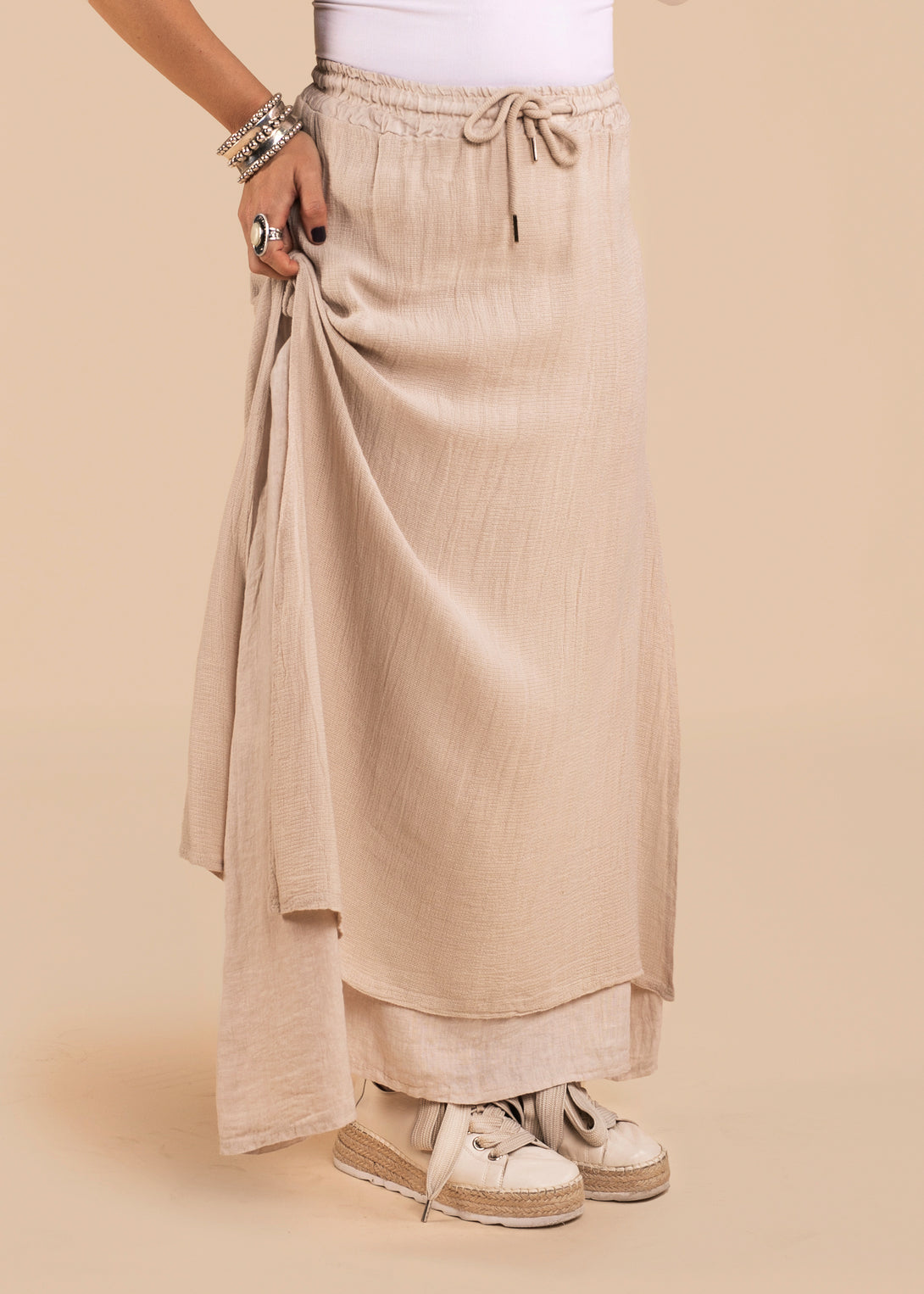 Livy Linen Blend Skirt in Latte - Imagine Fashion