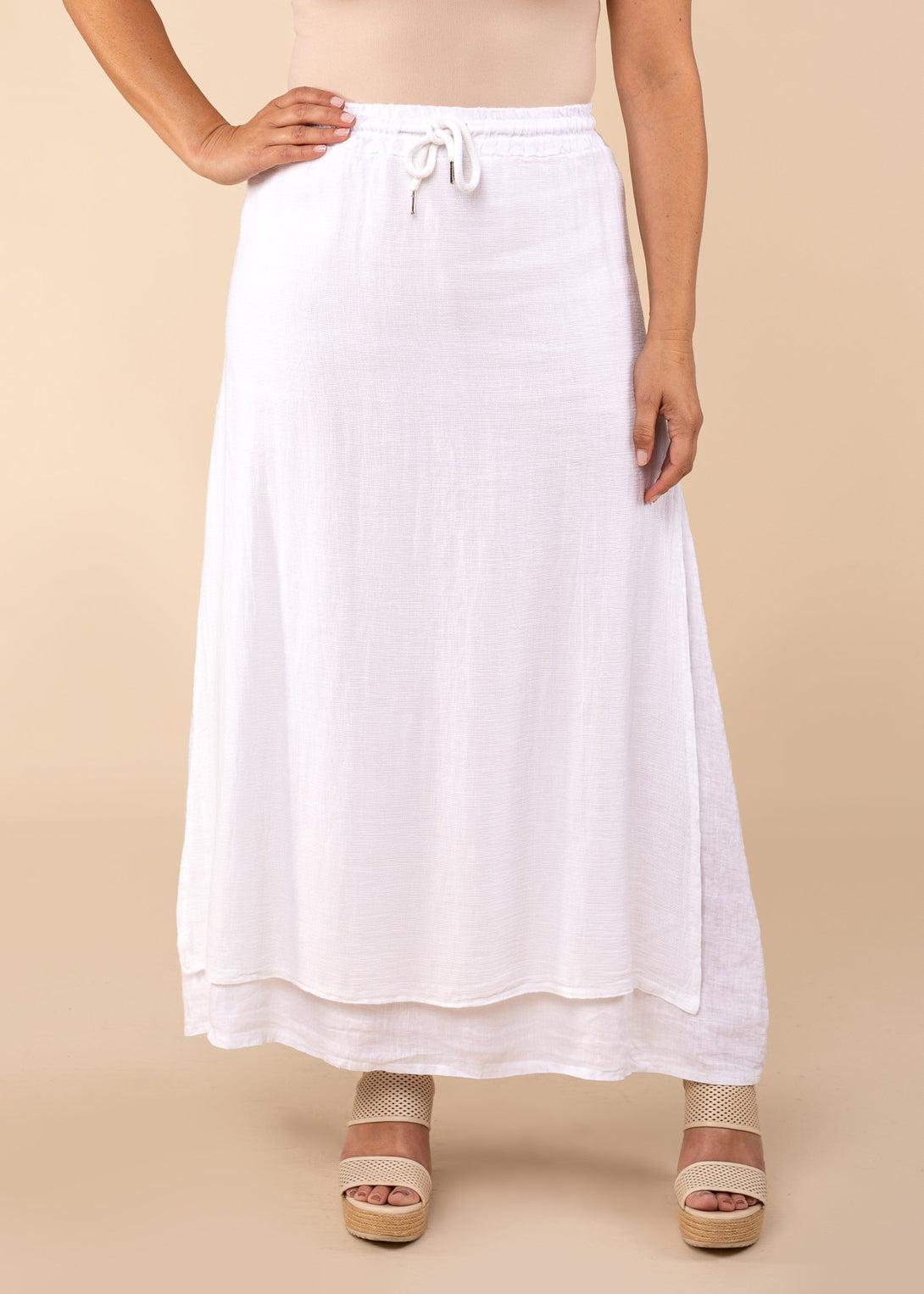 Livy Linen Blend Skirt in White