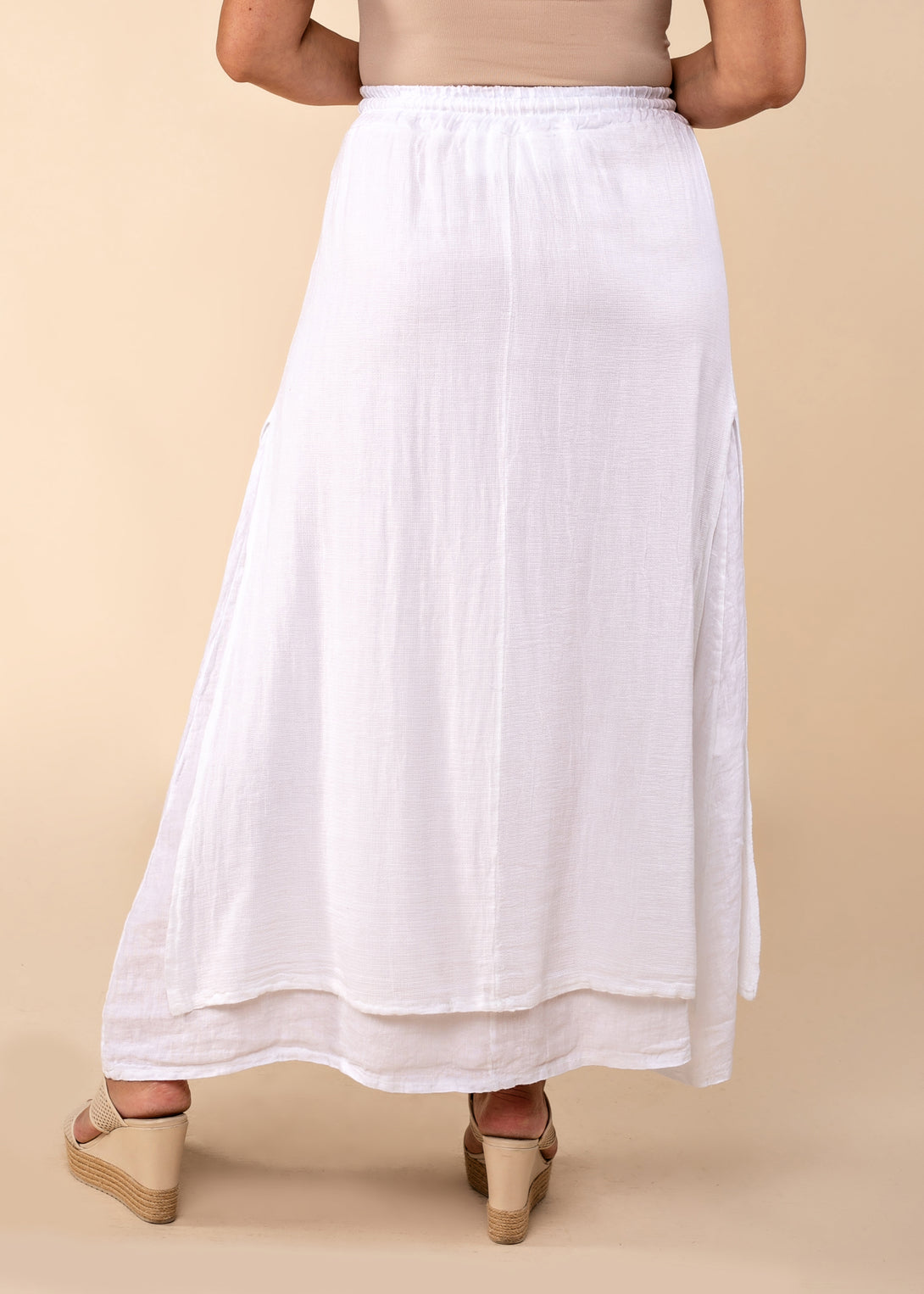 Livy Linen Blend Skirt in White - Imagine Fashion