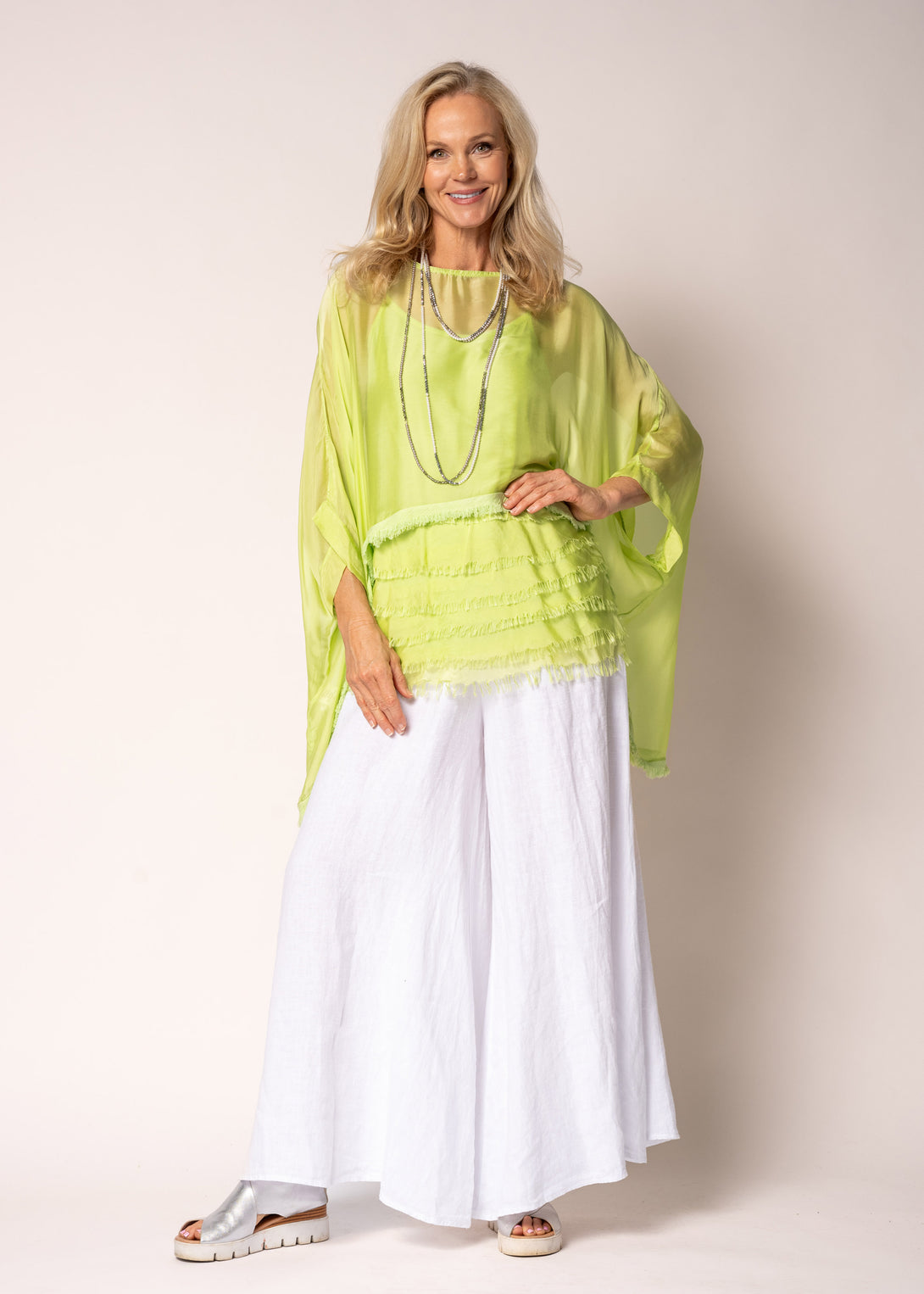 Farah Silk Top in Lime Splice - Imagine Fashion