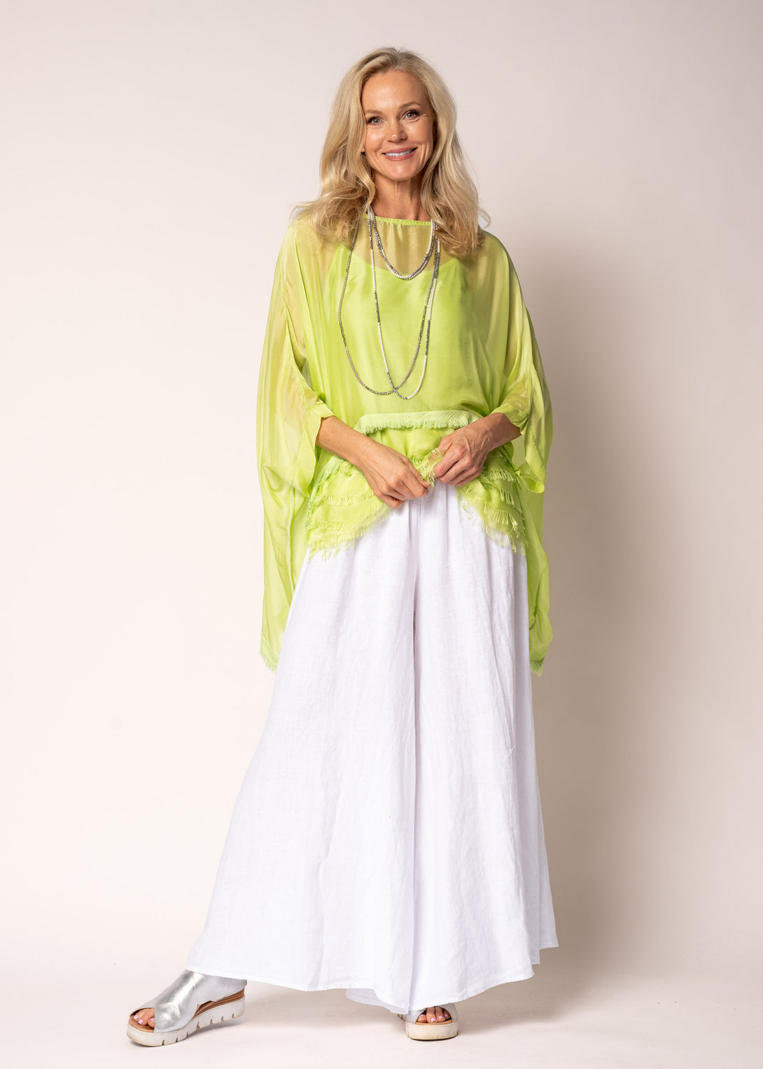 Farah Silk Top in Lime Splice - Imagine Fashion