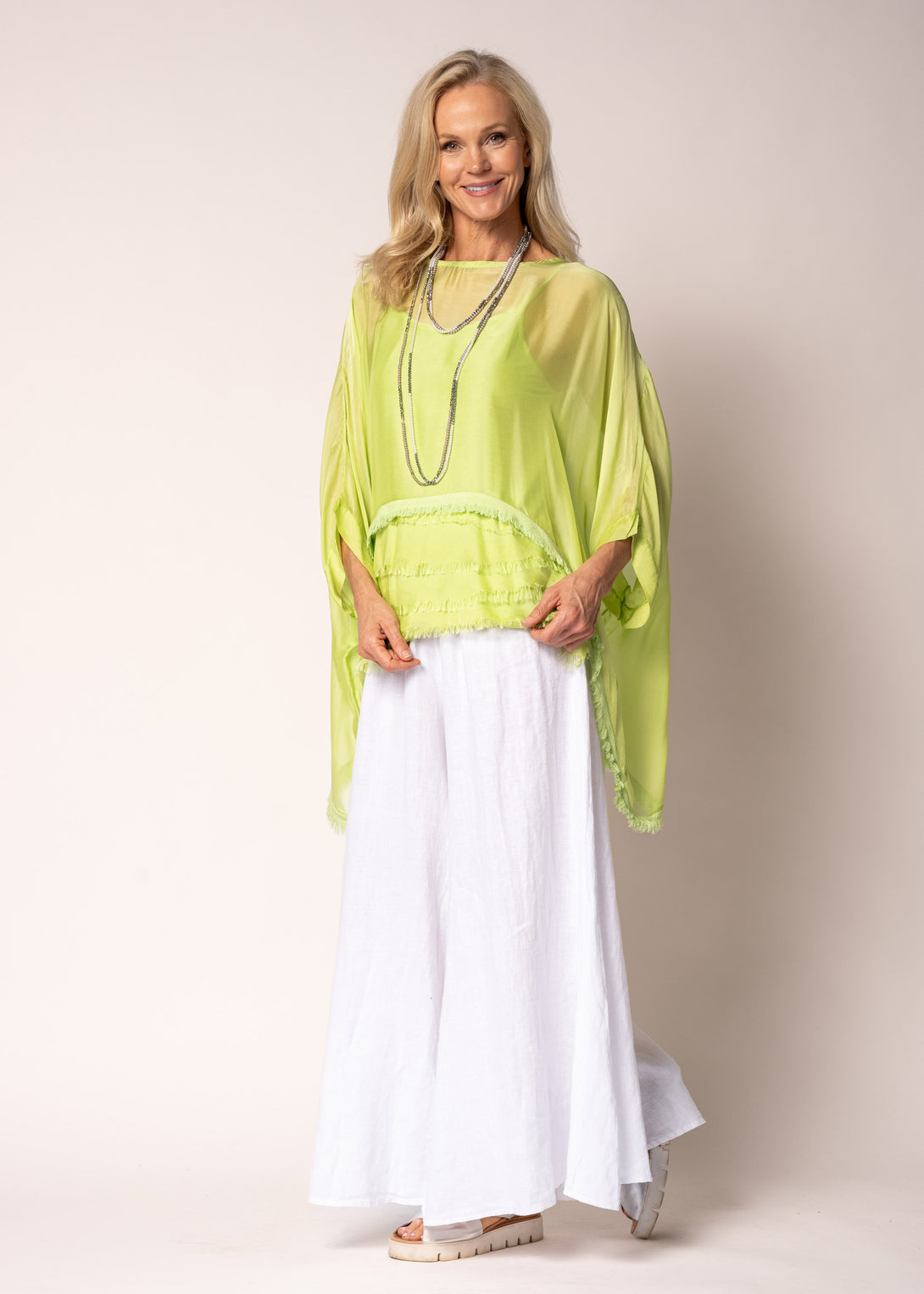 Farah Silk Top in Lime Splice - Imagine Fashion