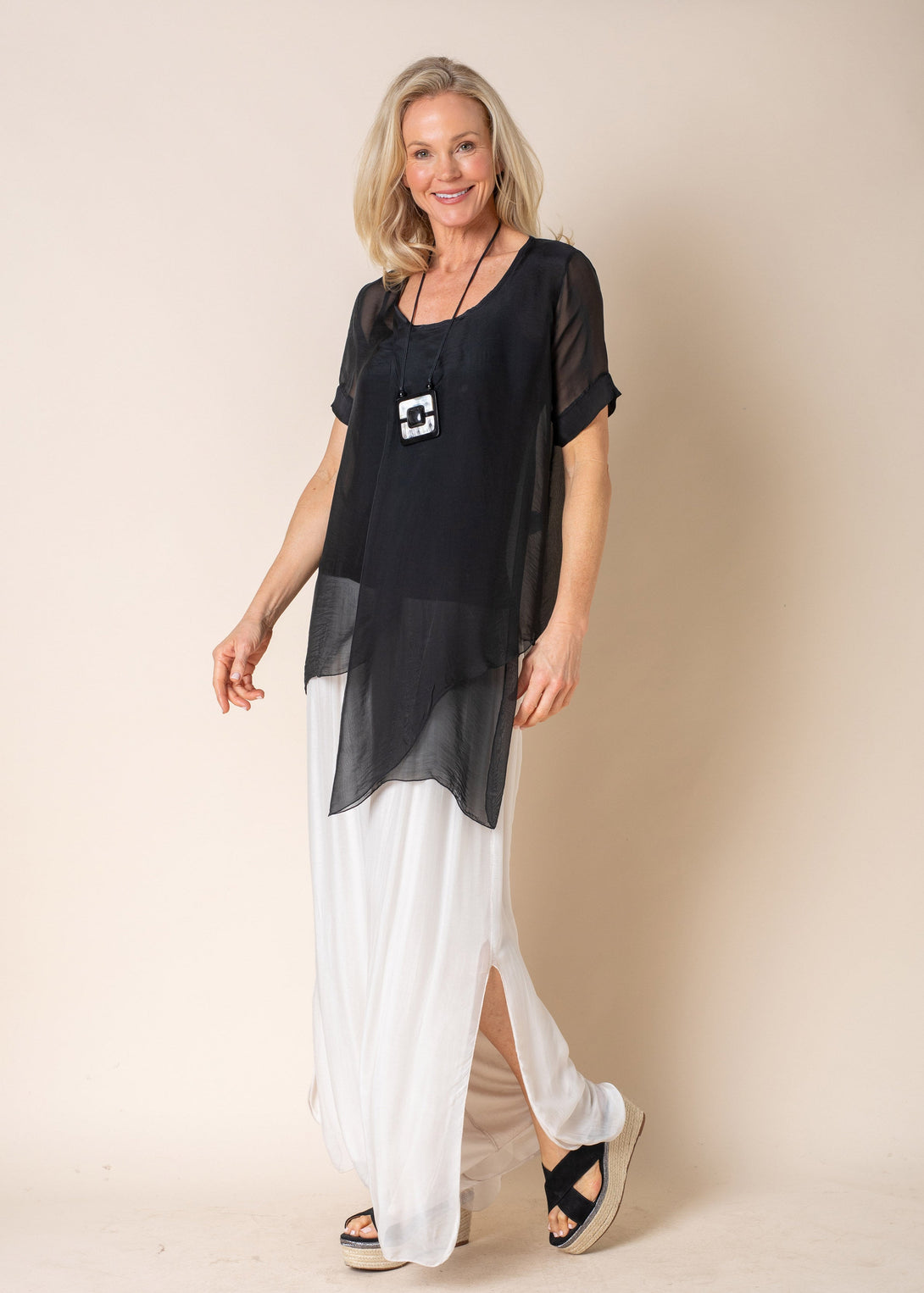 Luciana Silk Top in Onyx