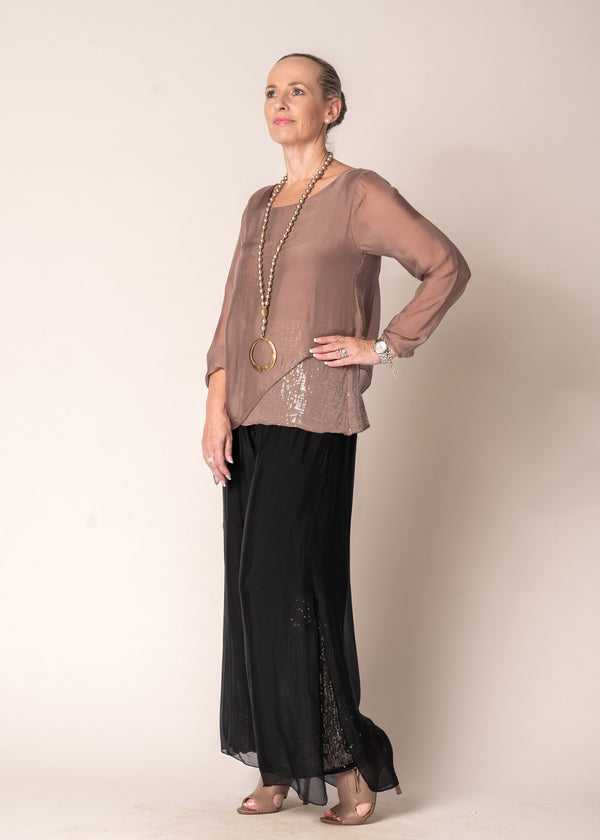 Karolina Silk Pants in Onyx