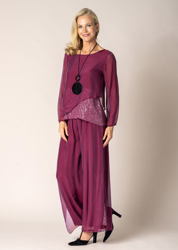 Karolina Silk Pants in Mulberry Wine