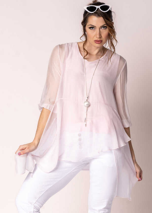 Floren Silk Top in Modena Pink - Imagine Fashion