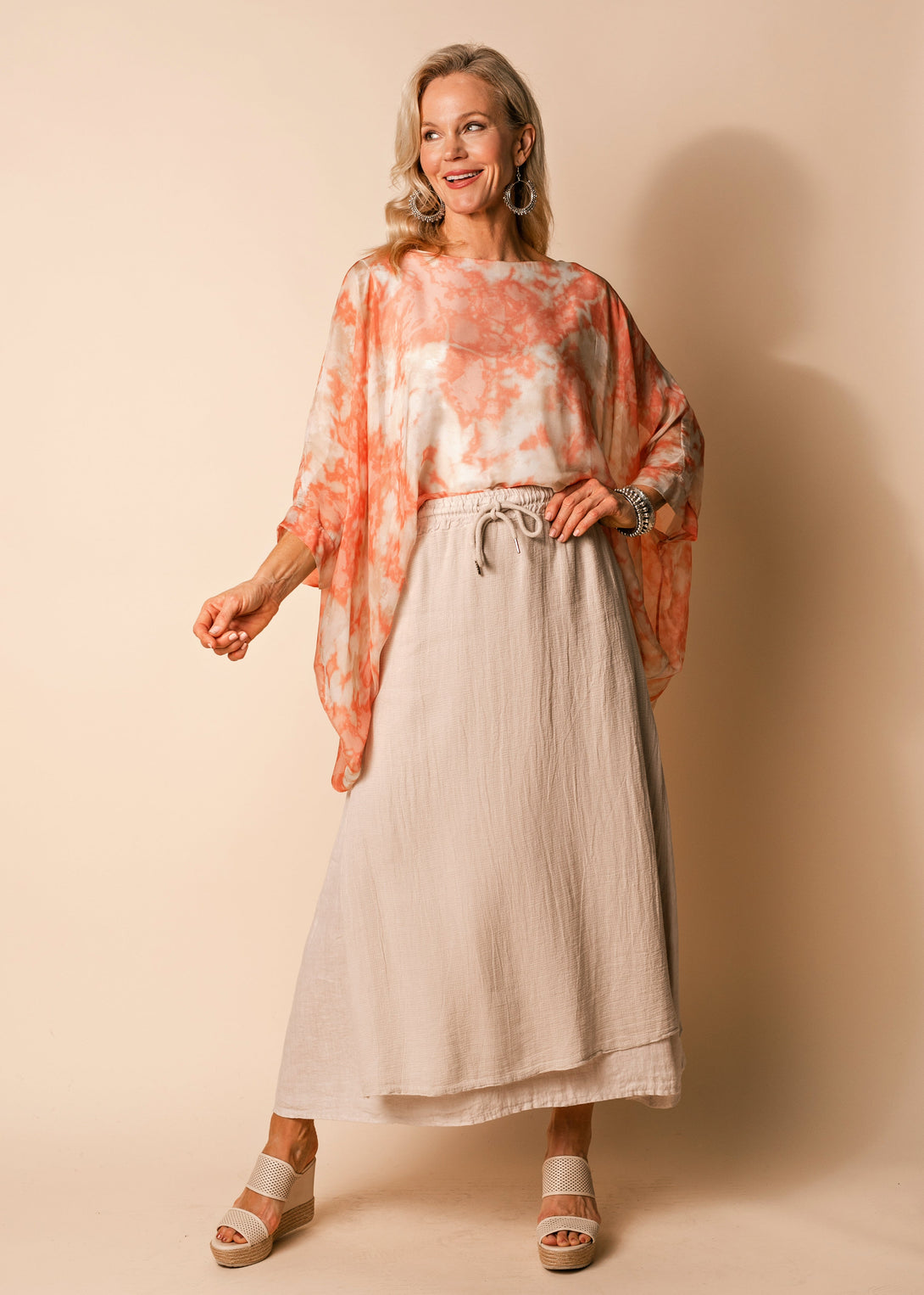 Livy Linen Blend Skirt in Latte