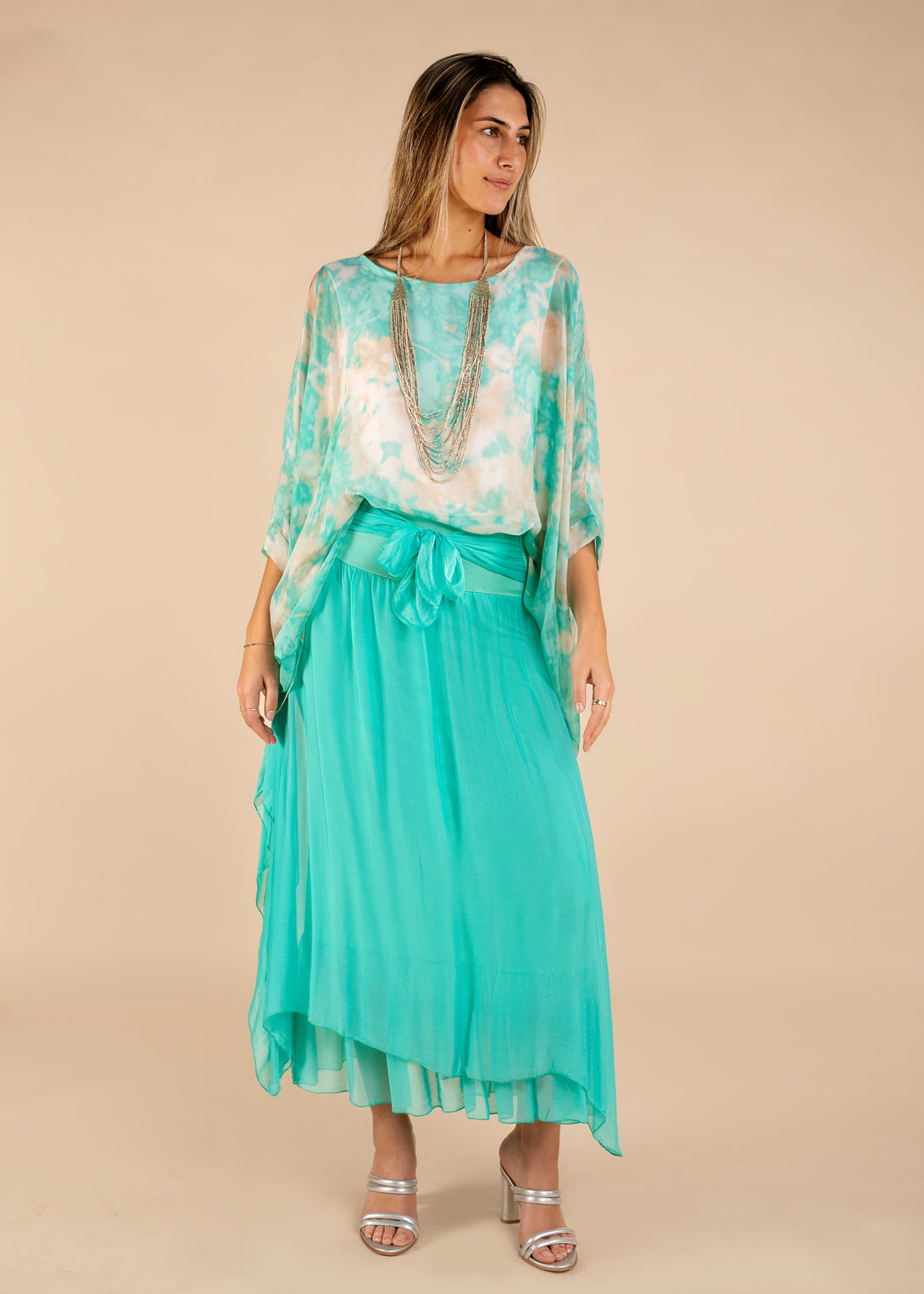 Nala Silk Skirt in Sea Green - Imagine Fashion