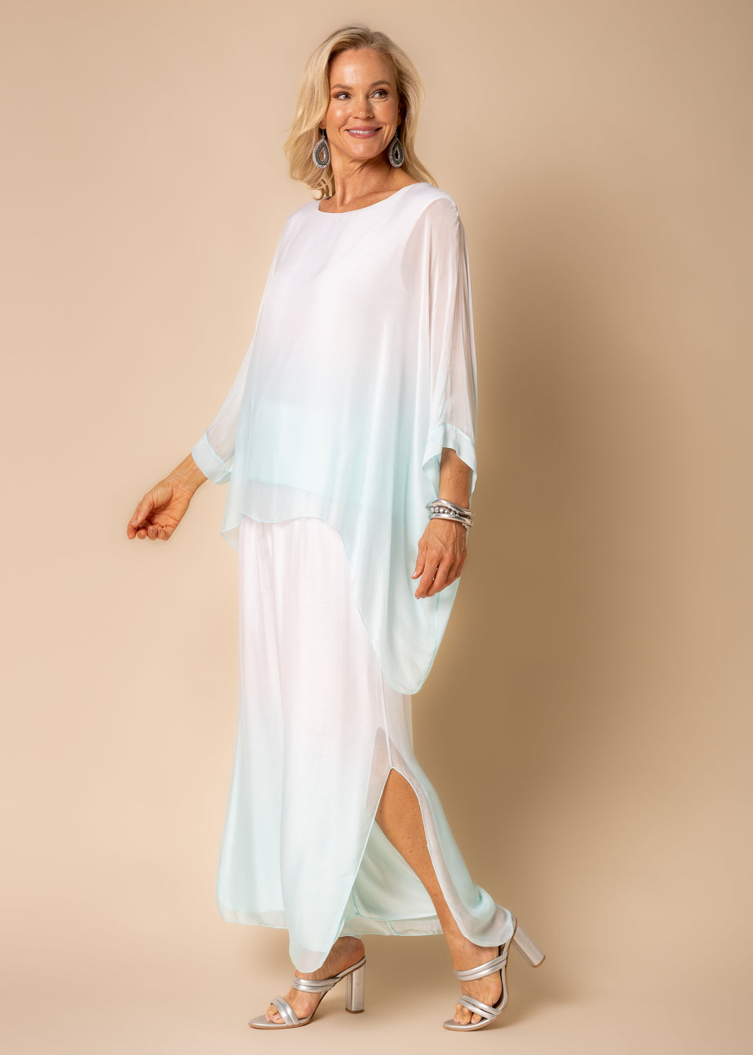 Nura Silk Pants in Aqua Mist