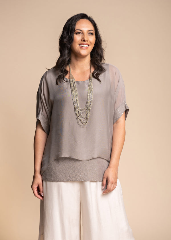 Mimi Silk Top in Mocha - Imagine Fashion